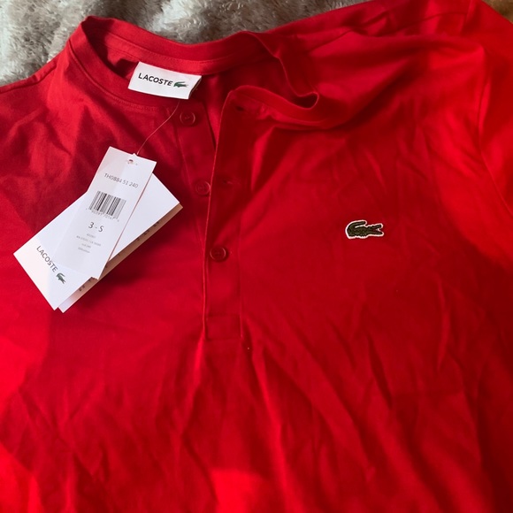 Lacoste Small Men Red Cotton Button T Shirt - Picture 4 of 6